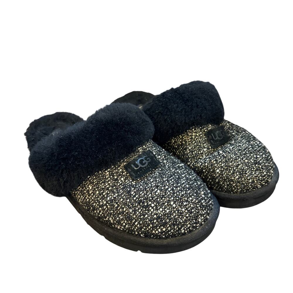 UGG Australia Black, White, Gold Cozy Knit Slip On Shoes Slippers Womens Size 10